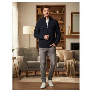 Tommy Hilfiger men’s angora and lambswool blue zip up Sweater size large